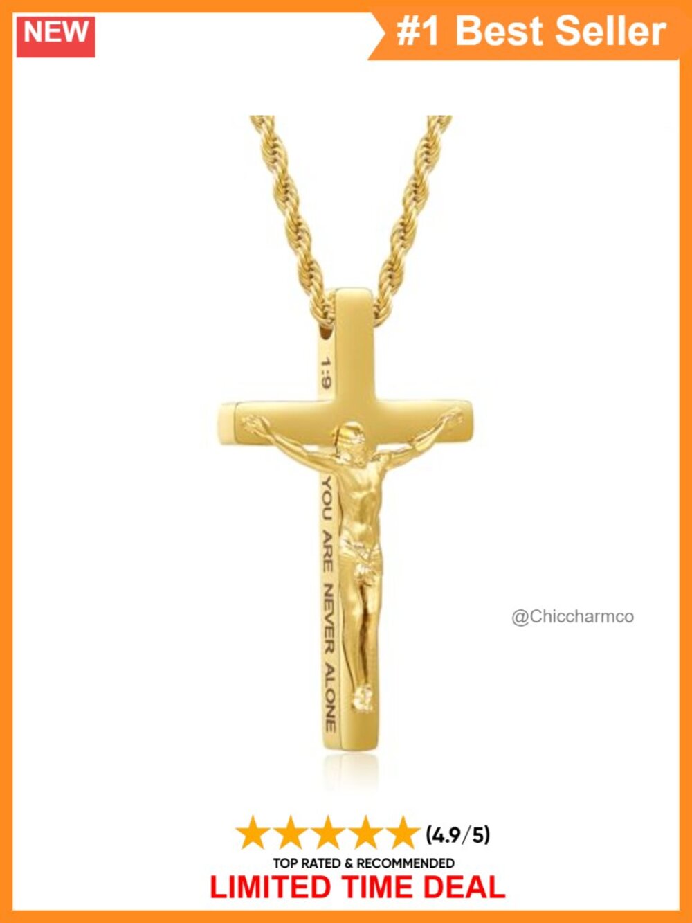 18K Gold Stainless Steel Cross Crucifix Necklace Bible Verse Religious Gift